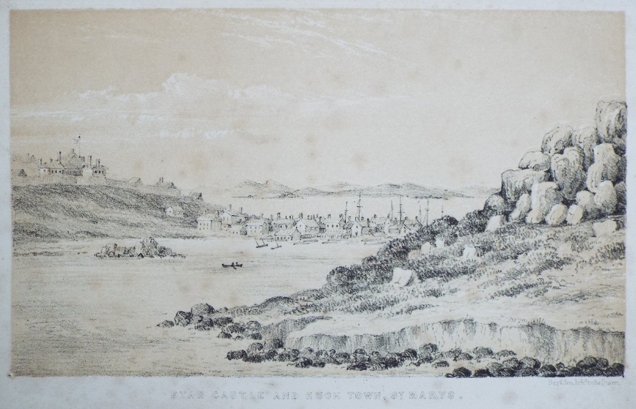 Lithograph - Star Castle and Hugh Town, St.Marys